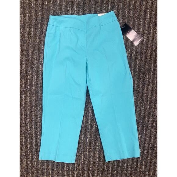 NWT Slim Satin by Multiples $59 Blue capris tummy control women’s pants - Picture 1 of 9